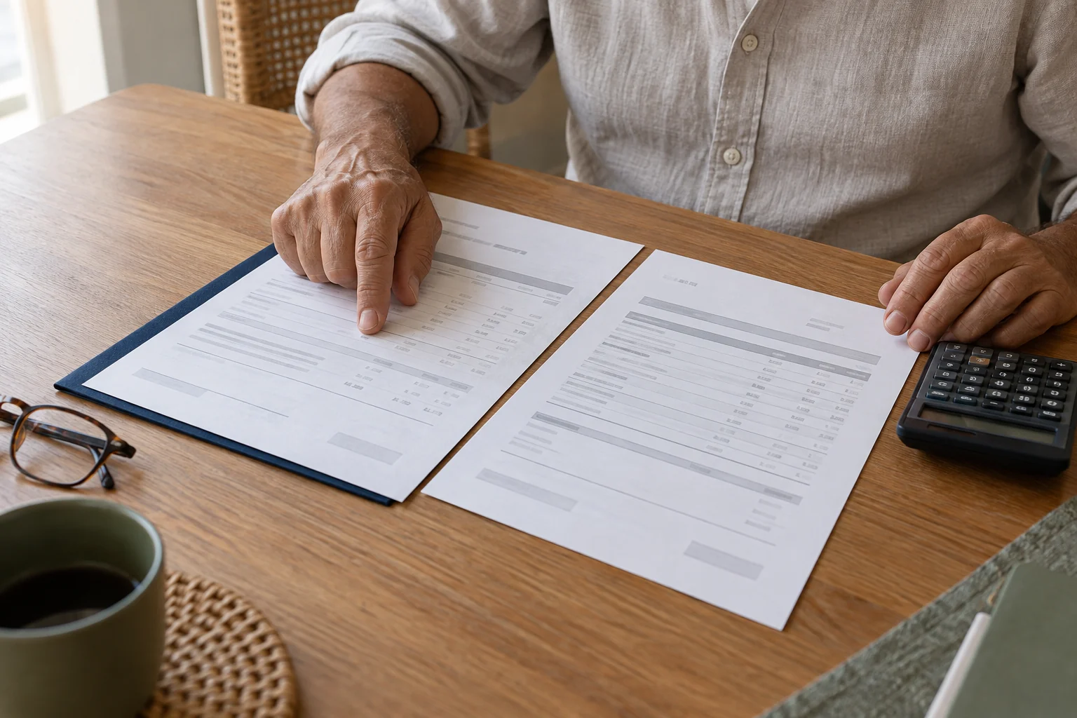 Comparação de documentos de um contrato e de uma nova proposta à mesa